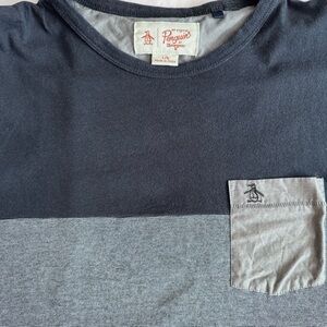 Original Penguin Men's Dark Blue/Light Blue‎ Color block Pocket Tee, Size Large